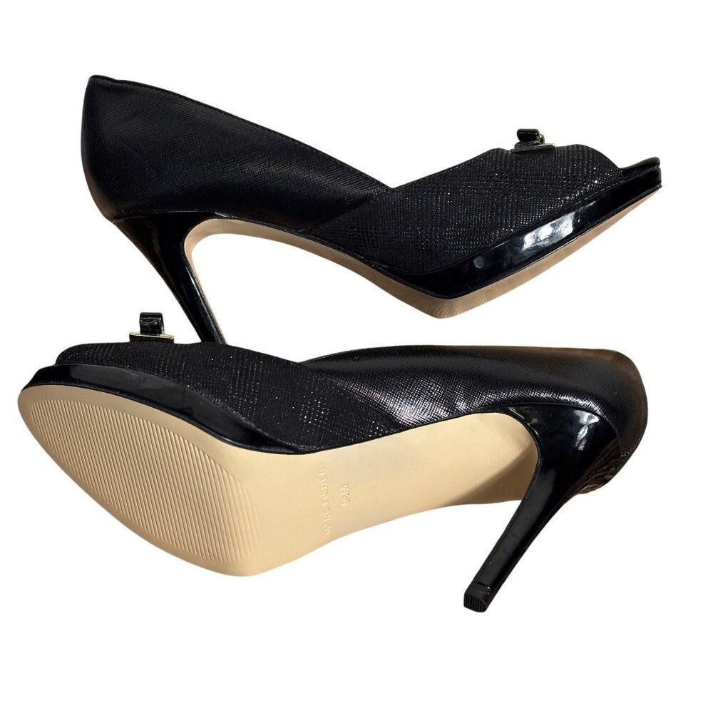 Marc Fisher 9.5M Black Peep-Toe Heels With Bow Accent Textured Finish & Stiletto - Picture 9 of 11